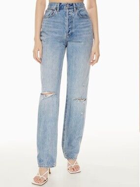 Aritzia Denim Forum The Joni High Rise Loose Jeans 32L 90s Distressed Size 26